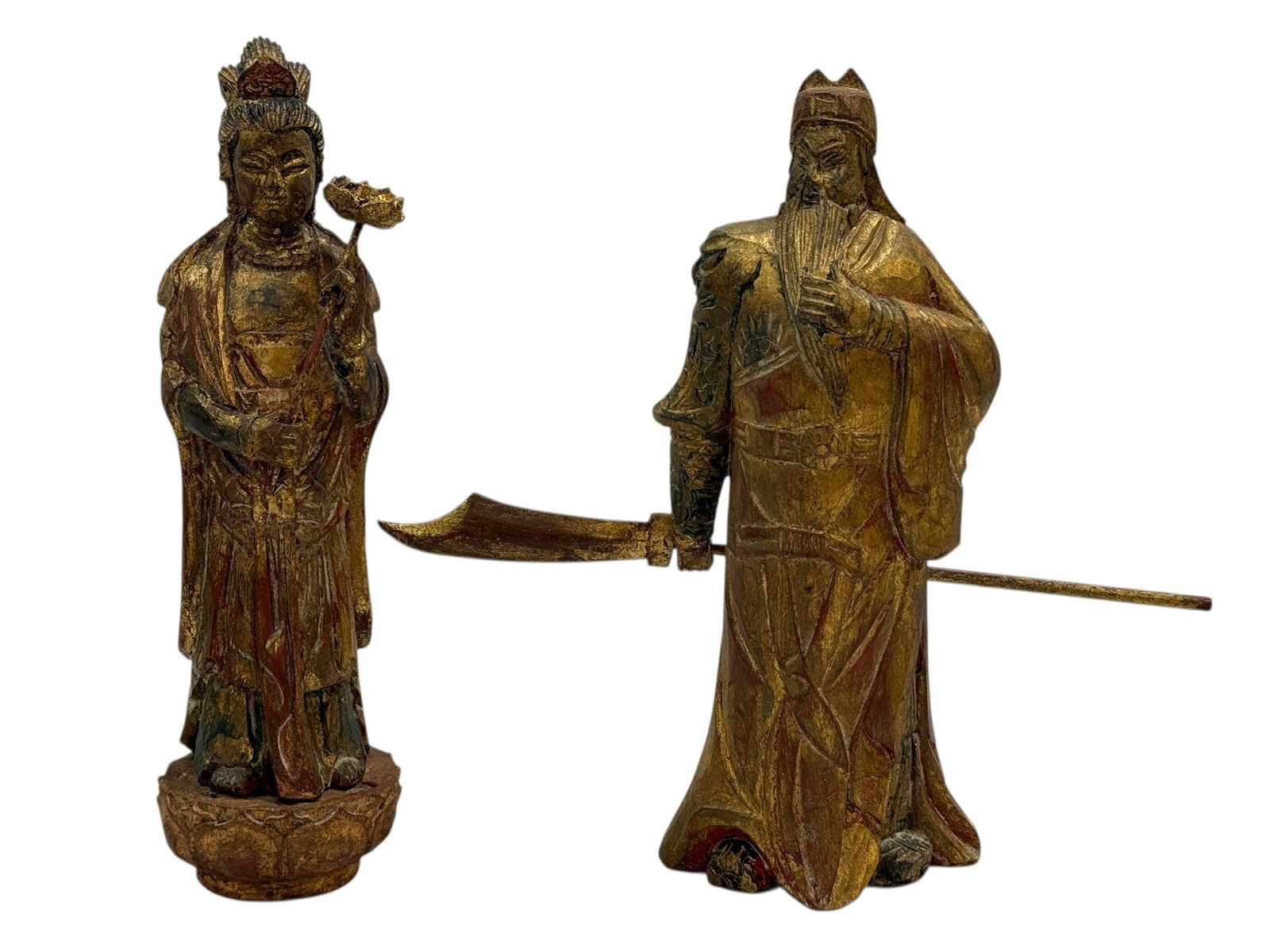 (2) Painted Gilt Carved Wood Asian Figures (1 of 12)