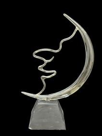 Signed Frabel Glass Studio Moon Sculpture