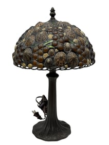 Signed Richard Hossin Seashells & Glass Shade Lamp