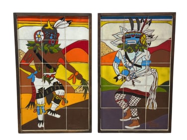 (2) Signed Robert Goodman Kachina Art Tile Paintings, Framed