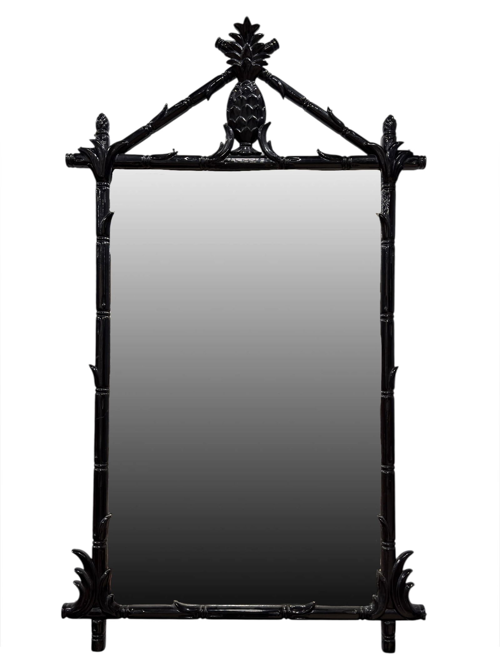 Faux Bamboo Italian Wood Mirror w/ Pineapple Motif: Faux Bamboo Italian Wood Mirror w/ Pineapple Motif. Measures 46" x 26.75". In good condition.