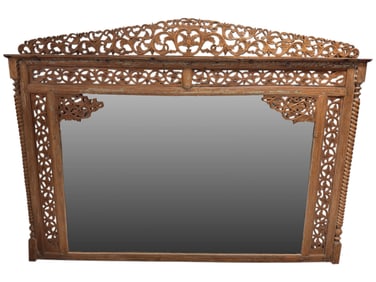 Large Antique Pierced Carved Wood Mirror