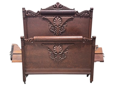 Antique Carved Oak Full Size Bed Frame