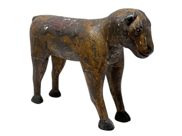 Antique Painted Carved Wood Lamb