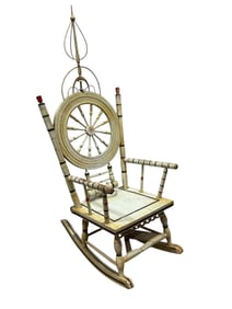 Hand Painted Spinning Wheel Folk Art Rocker