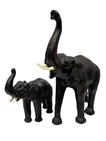(2) Leather Elephant Figures