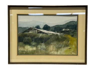 Signed Wright '71"Farm Land" Watercolor Painting