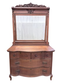 Antique Tiger Oak 4 Drawer Chest w/ Mirror