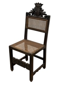 Antique Wood Carved English Caned Chair