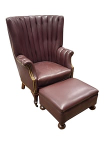 Oxblood Wingback Chair & Ottoman