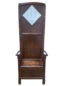Antique Oak Hall Seat w/ Storage & Mirror