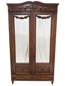 Antique French Carved Double Mirrored Door Armoire