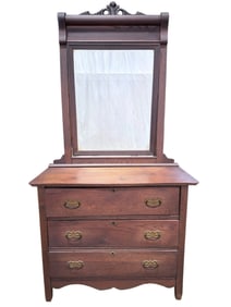 Antique Oak 3 Drawer Chest w/ Mirror