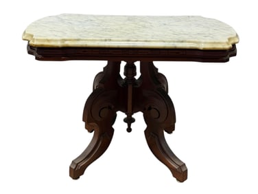 Victorian Eastlake Marble Top Low Parlor Table