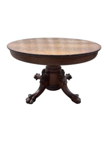 Antique Tiger Oak Round Top Table w/ Claw Feet