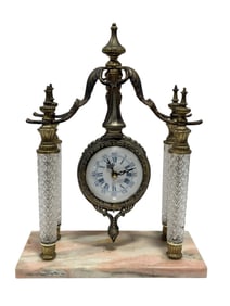 Victorian Style Brass & Marble Mantel Clock