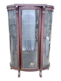 Antique Mahogany Bow Front Empire Style Curio Cabinet