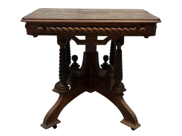 Unusual Victorian Eastlake Carved Oak Table