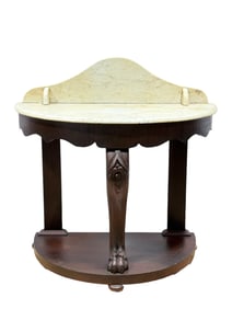 19th C. Victorian Mahogany & Marble Top Demilune Washstand