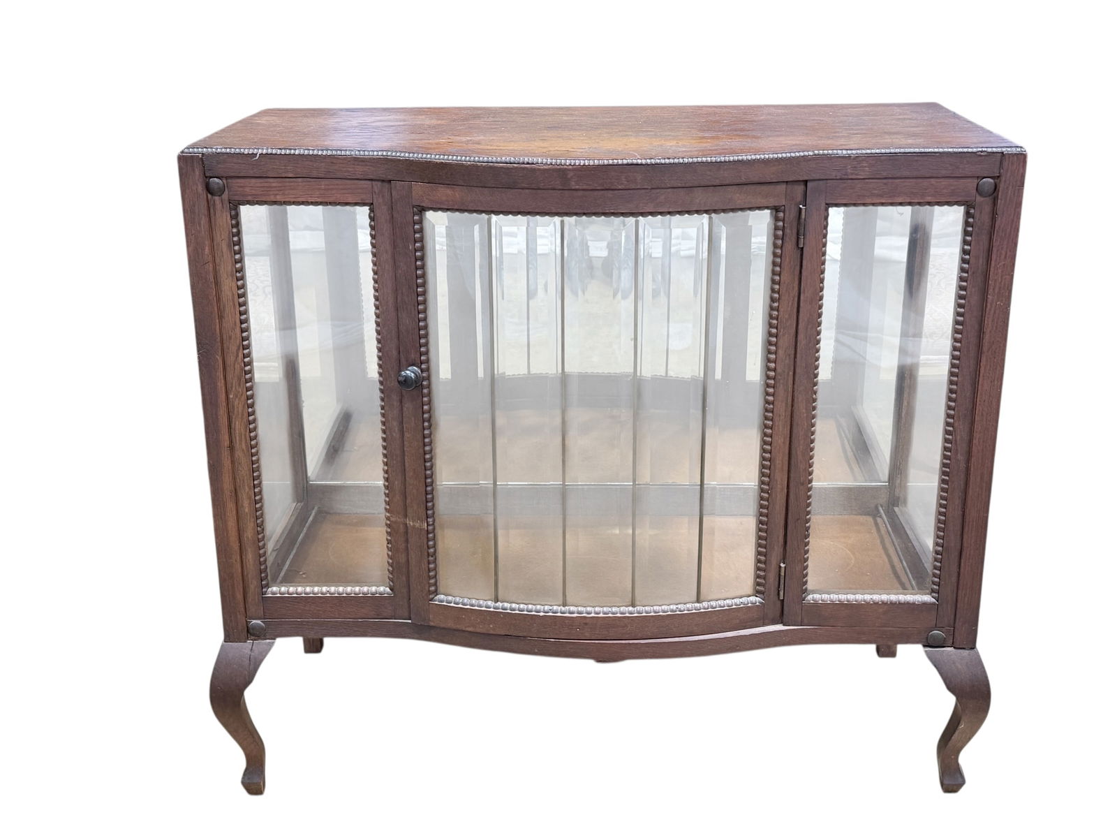 Antique Oak Art Nouveau Bow Front Vitrine w/ Mirror Back (1 of 10)