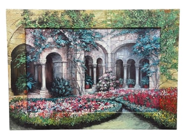 Signed Duvall Oil on Canvas & Board Garden Painting