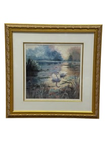 Framed Swans on Lake Print by Horning
