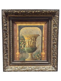 Signed Oil on Canvas Still Life Floral & Classical Urn Painting