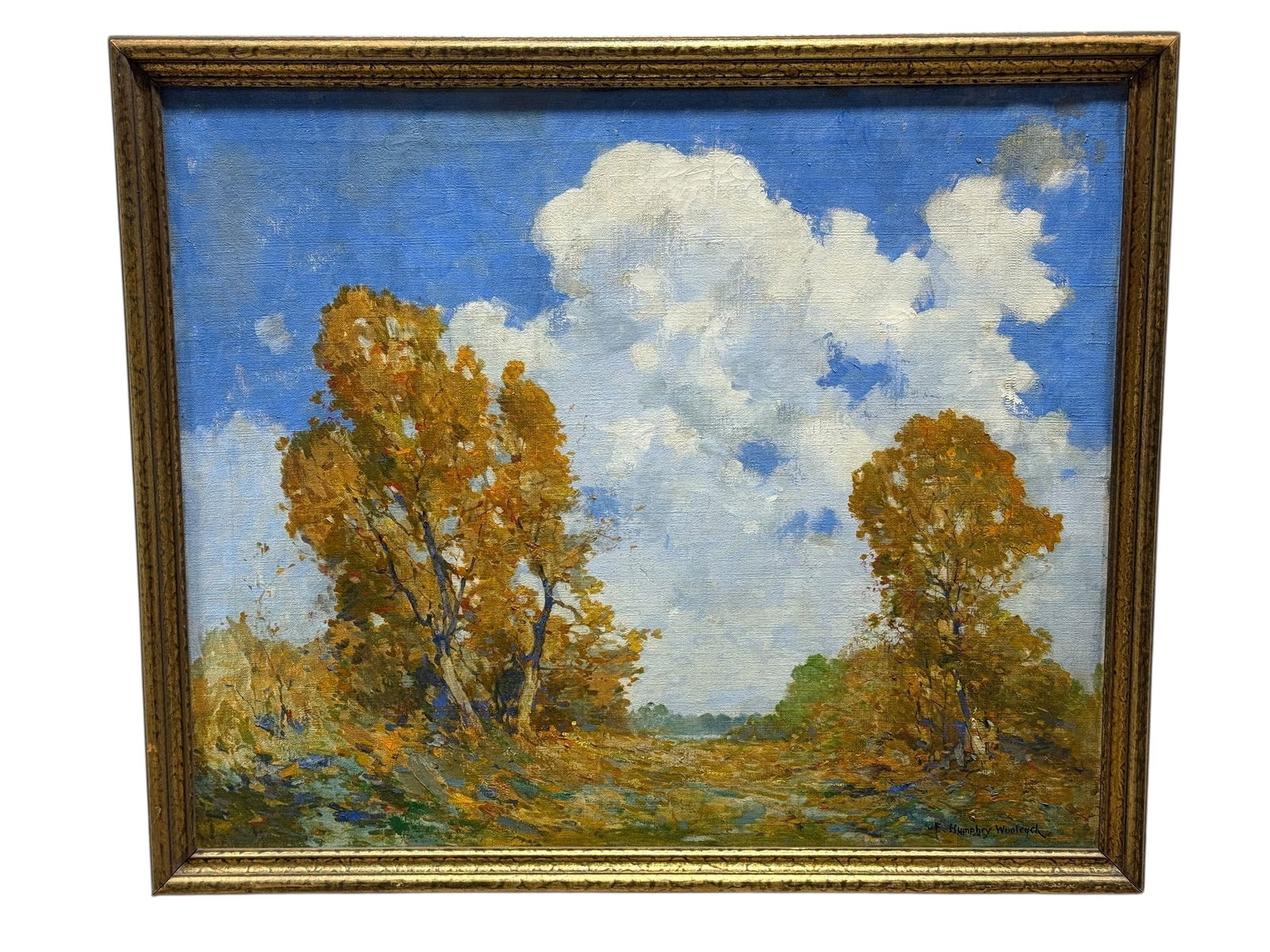 Signed F. Humphry Woolrych Oil on Canvas Landscape Painting: Signed F. Humphry Woolrych Oil on Canvas Landscape Painting. Francis Humphry William Woolrych (America 1868-1941). Signed in the bottom right corner. Painting depicting a fall landscape scene. Paintin