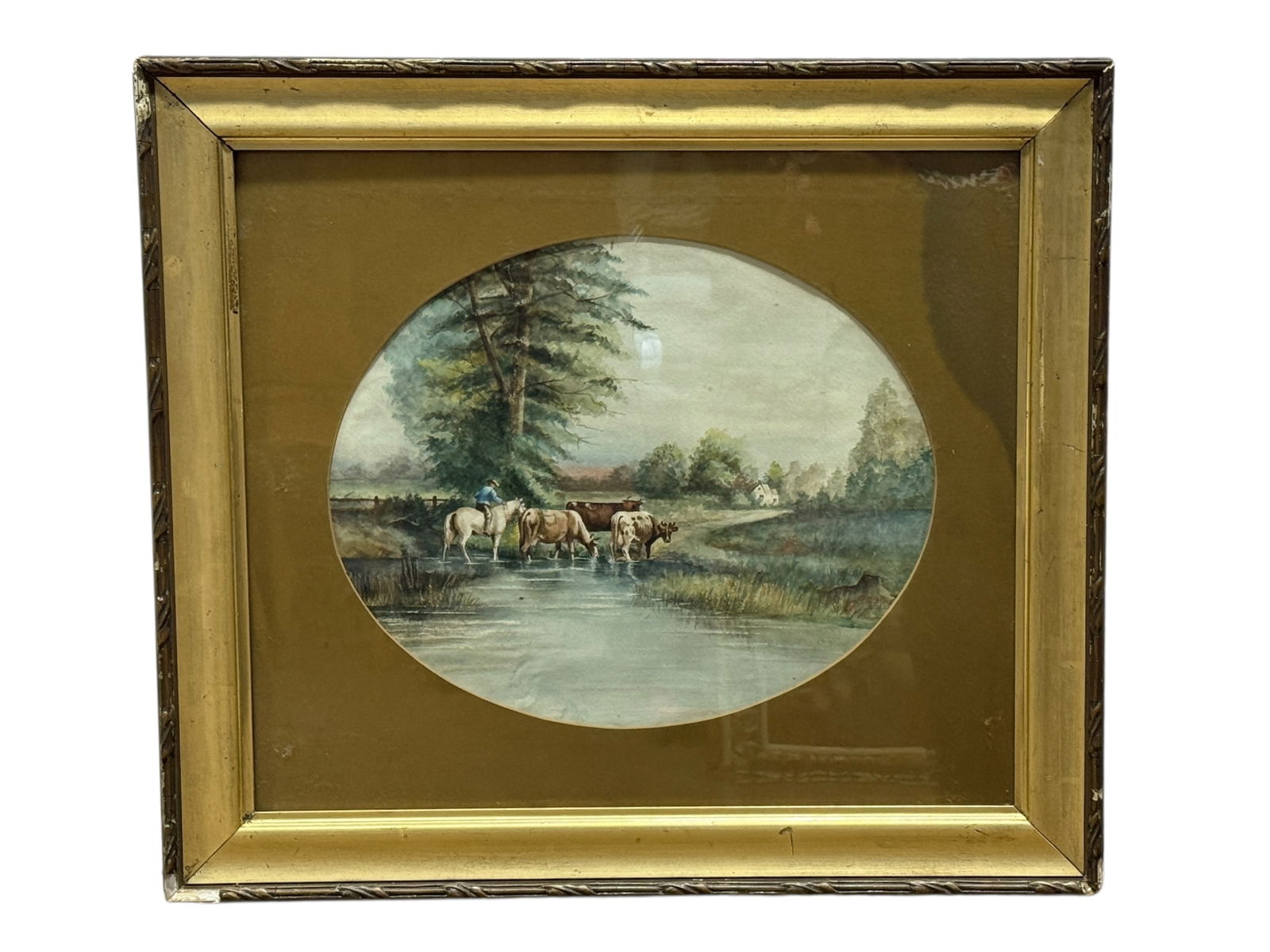 Signed M. Muir "Cattle & Horse" Watercolor Painting (1 of 7)