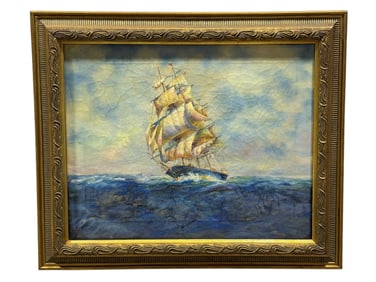 Signed J. Wohrley Oil on Canvas "Clipper Ship at Sea" Painting