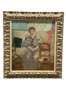 Signed Oil on Canvas Painting of Lady