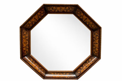 19th C. Dutch Marquetry Inlaid Octagonal Mirror