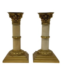 Pair of French Gilt Bronze & Bone Candlesticks