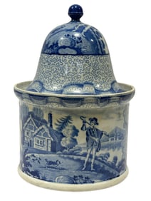 RARE Staffordshire Blue & White Tobacco Jar