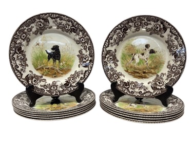 Set of 12 English Spode Woodland Hunting Dogs Bowls