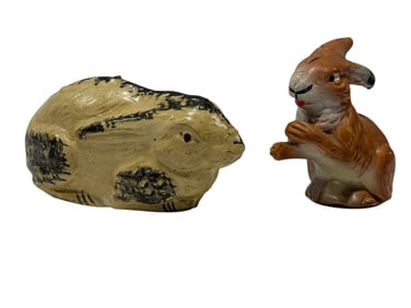 (2) German Paper-Mache Rabbit Candy Containers