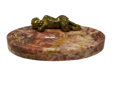 Signed Joe Descomps Gilt Bonze Figural & Marble French Dresser Tray