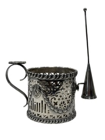 English Rolled Sheffield Plate & Sterling Candle Holder w/ Snuffer
