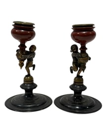 Pair of Fine 19th C. Austrian Bronze Candlesticks
