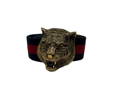 Gucci Feline Head Buckle Web Belt