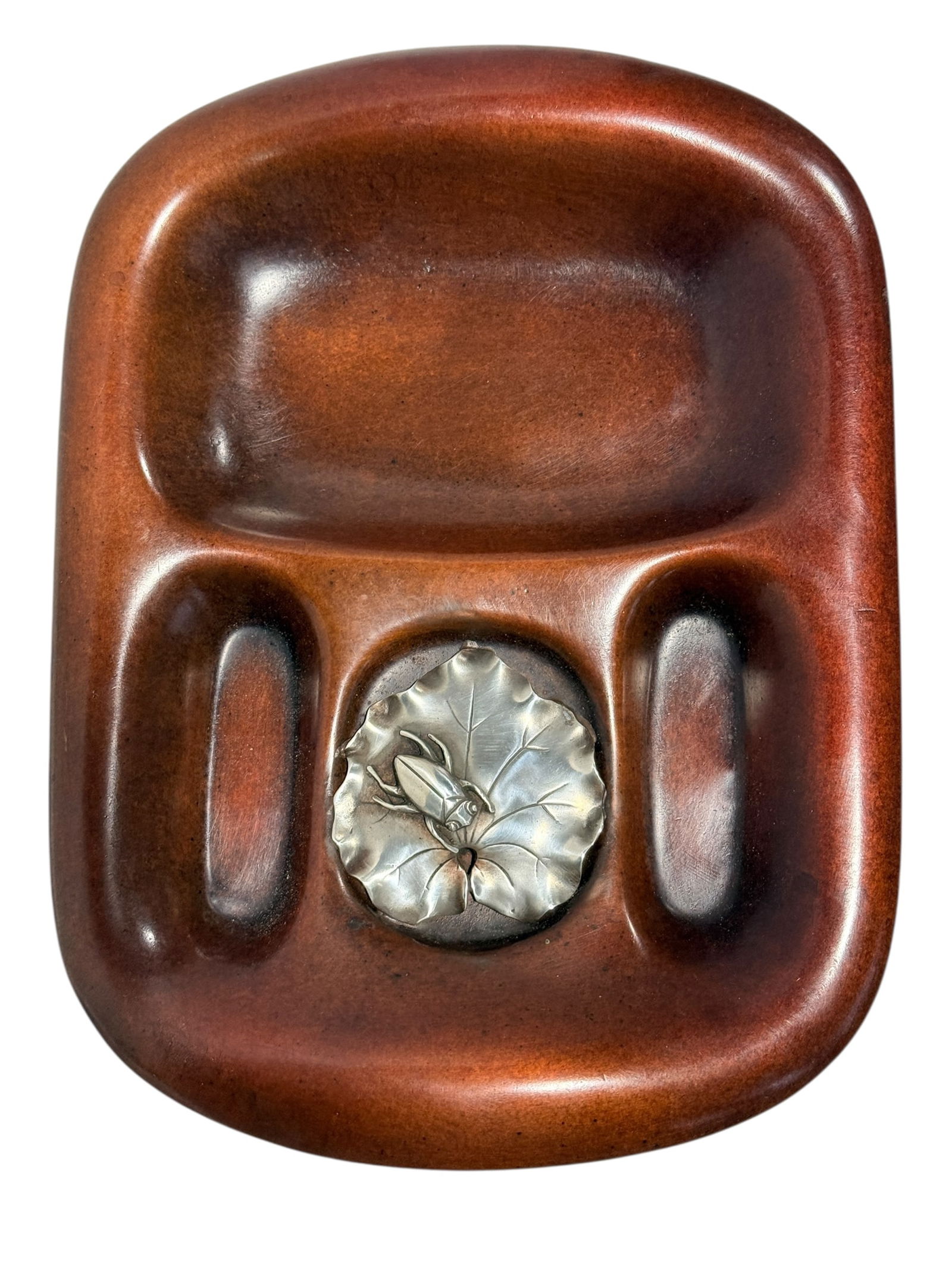 Fine Gorham Co. Mixed Metals Copper & Silver Dresser Tray: Fine Gorham Co. Mixed Metals Copper & Silver Dresser Tray. Marked Gorham Co. Y126 on the underside with a key. Measures 9.5" x 7.25". Has some light surface scratches.