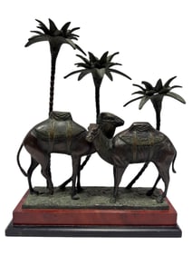 Bronze Camel & 3 Palm Tree Candle Holders