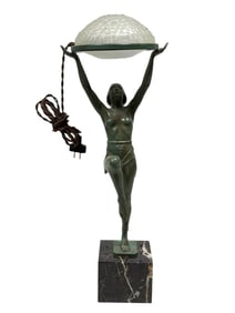 RARE Signed Max Le Verrier French Art Deco Bronze & Marble Lamp