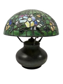 Signed Tiffany Studios Pansy Leaded Glass Lamp