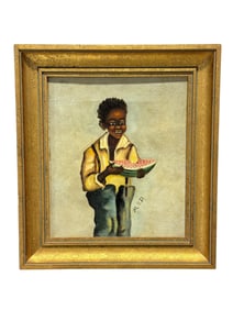 Signed M.B.D. Early 20th C. Oil on Canvas Black Americana Painting