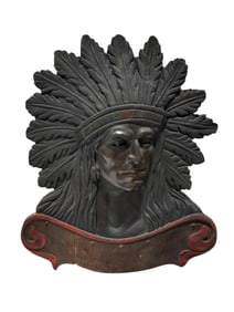 RARE Antique Native American Carved Wood Advertising Sign