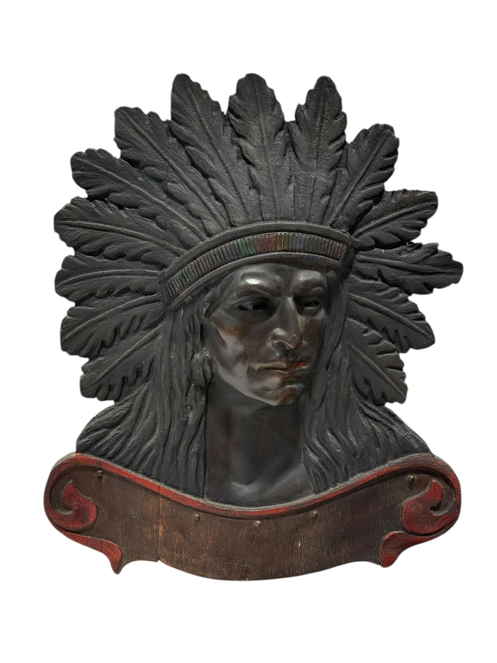 RARE Antique Native American Carved Wood Advertising Sign: RARE Antique Native American Carved Wood Advertising Sign. Measures 20.5" x 17.25". Condition reflects its age.