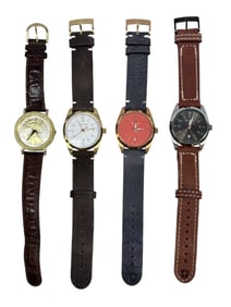 1 Silver Coin Watch & 3 Circle Hide Watches