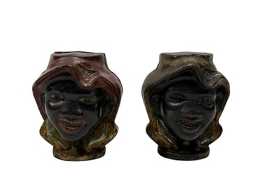(2) Antique A.C. Williams Cast Iron 2 Faced Black Boy Bank