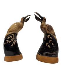 (2) Carved Buffalo Horn "Pelican" Figures